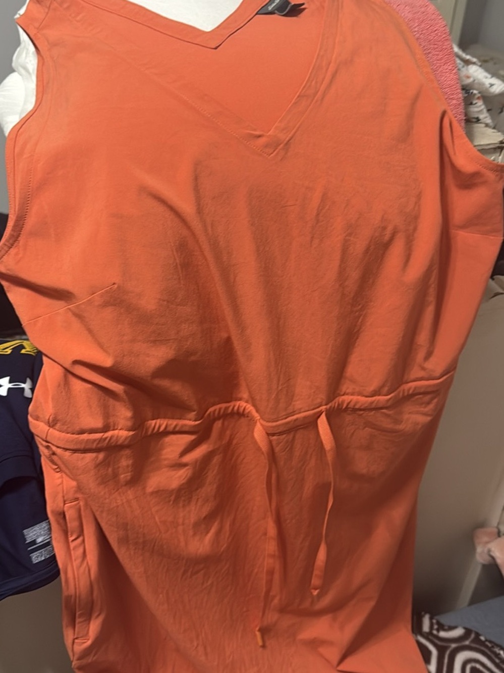 Lightweight Eddie Bauer v -Neck Drawstring Orange Dress